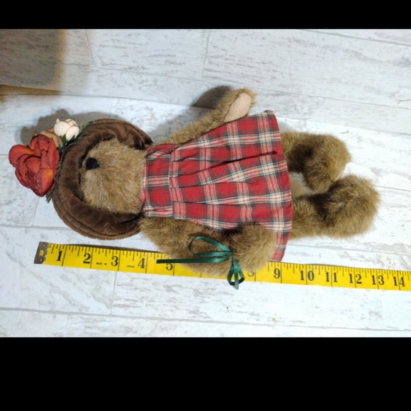 Plaid Dress Teddy Bear with Floral Hat Vintage Boys'd Bears Lizzie Wishkabibble - Picture 9 of 10